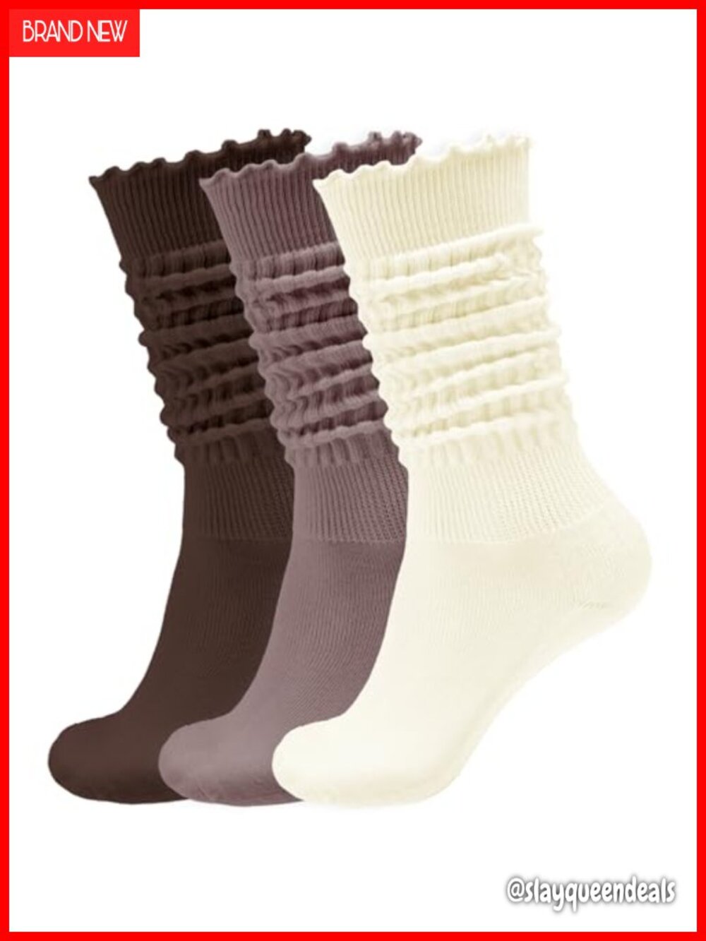 Womens Ruffle Slouchy Knee High Socks 3 Pack Cotton Blend Frilly Scrunch Boot